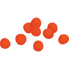 Cluster Of Small Round Orange Objects Scattered Across A Transparent White Background With Soft Shadows Indicating Depth And Volume Realistic Studio Lighting Highlighting The Spherical Shape And 