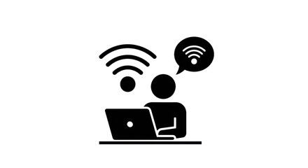 Person using laptop with wi fi symbols conceptual digital connection