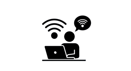 Person using laptop with wi fi symbols conceptual digital connection