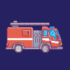 fire truck pixel art, vector illustration on isolated background.