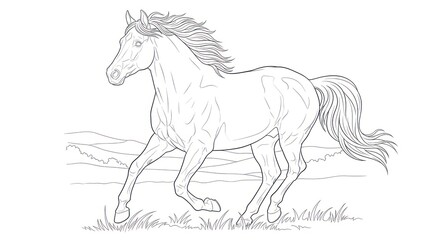 Running horse line art illustration on a white background design
