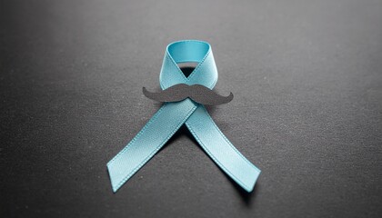 A turquoise awareness ribbon paired with a black mustache symbolizes prostate cancer awareness.