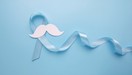 A blue ribbon and mustache symbolizing awareness and support for men's health.