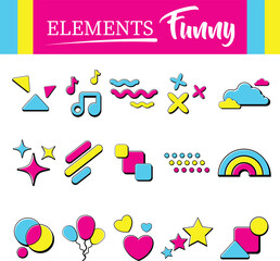Memphis Pop Art Elements &ndash; Cute Colorful Shape Vector Clipart Set