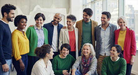 Diverse people smiling together in a modern office