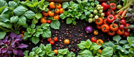 Fresh Vegetables Harvest with Colorful Tomatoes, Greens, and Radishes Highlighting Organic Farming and Healthy Eating Choices
