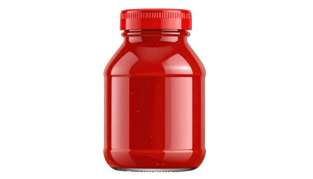 Red liquid in glass bottle with matching red cap, set against a stark black background
