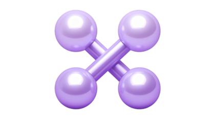 Stylized lilac cross of shiny spheres and cylinders, creating a symmetrical and simple glossy 3D form