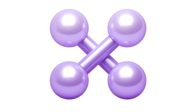 Stylized lilac cross of shiny spheres and cylinders, creating a symmetrical and simple glossy 3D form - Powered by Adobe