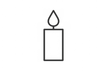 Simple line art drawing of a lit candle icon, bringing concepts of remembrance, spirituality, celebration, and hope. Transparent background