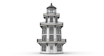 White lighthouse isolated on white background for architectural design