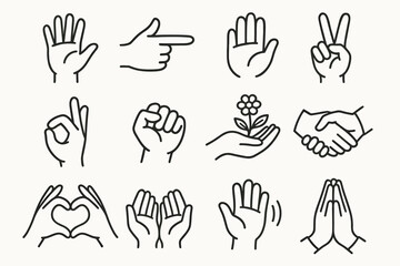 Pointing prayer icon sign hand heart peace gesture expressive collection vector