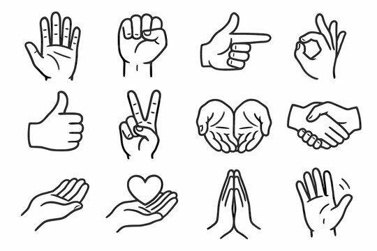 Heart icons hand relaxed handshake clenched open waving prayer gesture icon hands