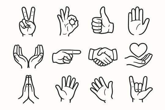 Icon hand waving vector symbolic pose sign gesture finger hands up