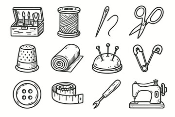 Tool machine icons ripper icon needle vector thimble sewing spool pin set