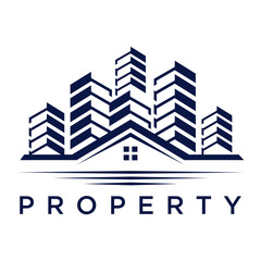 Modern Cityscape Property Logo with Residential and Commercial Buildings.