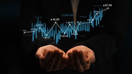 Stock market analysis with candlestick chart and price movement trend line, highlighting global financial trends, stock trading, and investment strategy insights Marrow