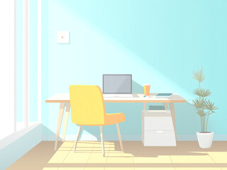 Fototapeta premium 日当たりの良い部屋のモダンなワークスペース