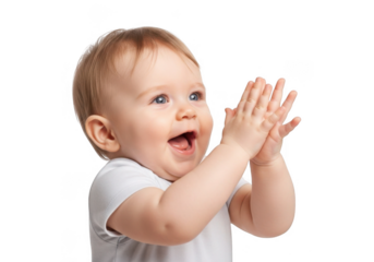 Happy baby clapping hands with joy isolated on transparent background