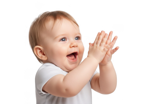 Happy baby clapping hands with joy isolated on transparent background - Powered by Adobe