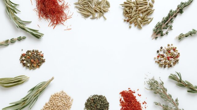 Vibrant natural herbs circular arrangement for culinary and medicinal uses fresh aromatic botanical collection.