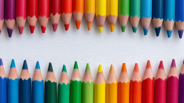 Vibrant array of colorful pencils lined up perfect for artistic expression and creative drawing projects.