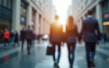 Blurred business people walking in the city scape. High quality