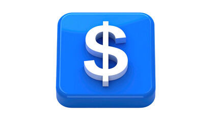 Obraz premium White dollar sign symbol on a bright blue square button. Illustration against a black background