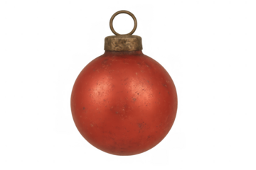 Vintage red christmas bauble hanging, festive seasonal ornament for holiday celebration, transparent background