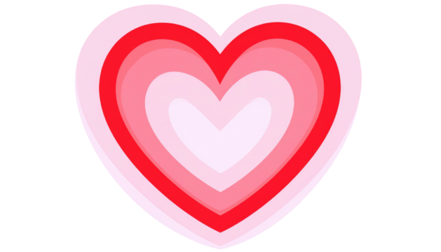A layered heart design, fading from dark pink to white, centered on a black background