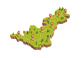 Island map with stage routes or pin location