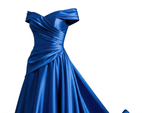 Elegant royal blue off the shoulder ball gown isolated on transparent background