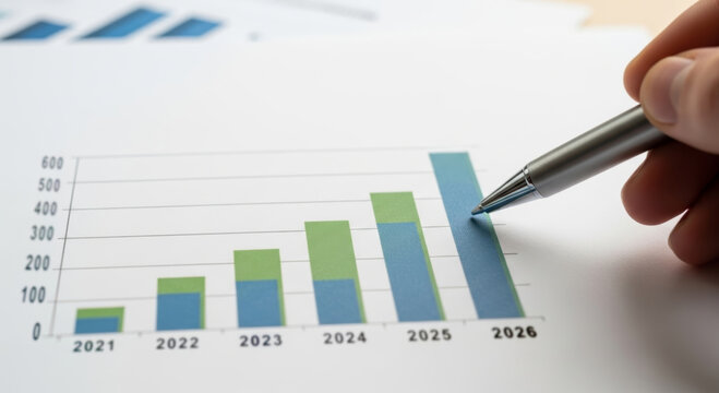 2026 financial goals business goals finance growth chart showing rising bar graph from 2021 to 2026 highlighting projected increase and planning for financial goals and business growth