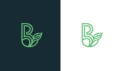 Minimalist Line Art Letter B Logo with Leaf Incorporations on Backgrounds © Rakha