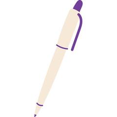Cream Colored Ballpoint Pen with Purple Cap and Clip on Transparent Background Minimalist Illustration of Writing Tool