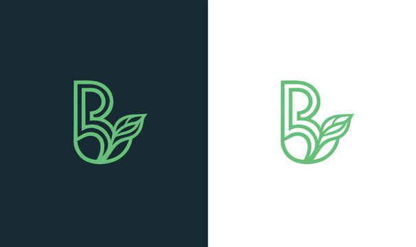 Minimalist Line Art Letter B Logo with Leaf Incorporations on Backgrounds