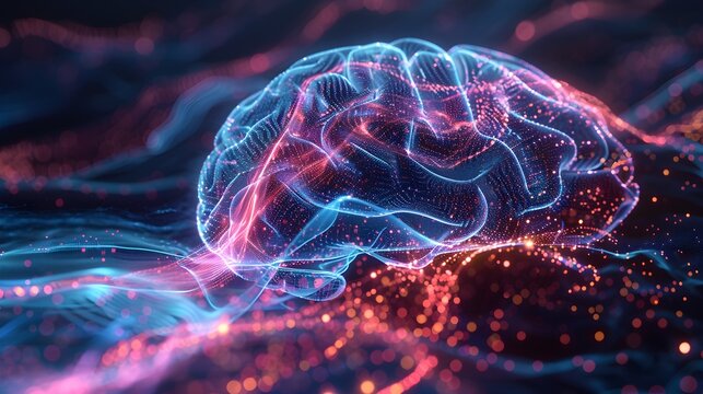 Abstract glowing network of neural connections within the human brain representing intelligence and complex thought processes.