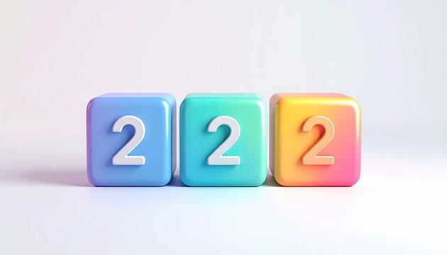 Three blocks each showing the number "2" in pastel hues