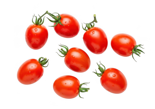 Fresh ripe cherry tomatoes grouped together isolated on transparent background