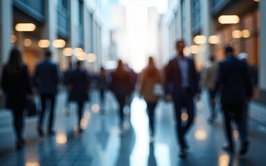 motion blur image of business people crowd walking at corporate office in city downtown. High quality