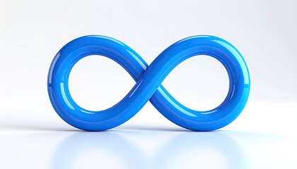 Blue infinity symbol isolated on a white, glossy surface