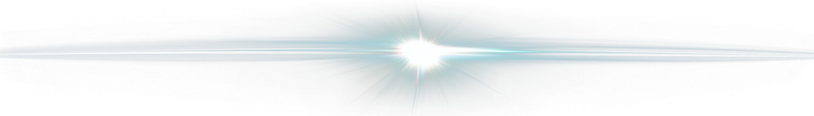 Horizontal blue lens flare on transparent background
