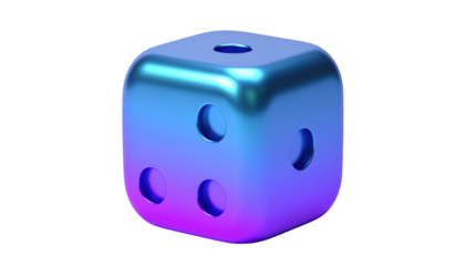Gradient dice on black. Shiny, with rounded corners and visible pips, facing right