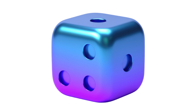 Gradient dice on black. Shiny, with rounded corners and visible pips, facing right