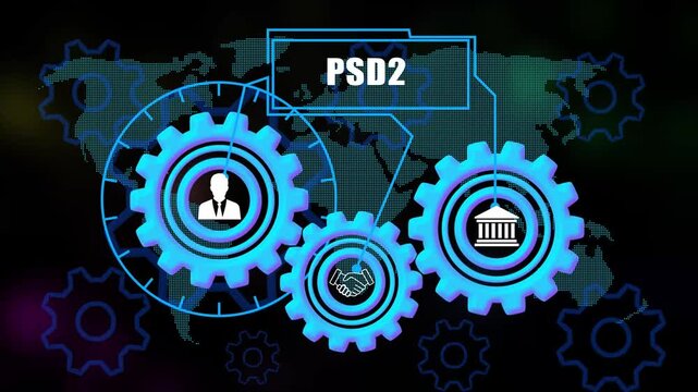  psd2 Concept Gears with Icons on world map Background