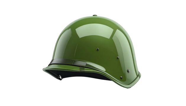 A shiny, olive green helmet sits against a dark backdrop. Simple, smooth, and protective