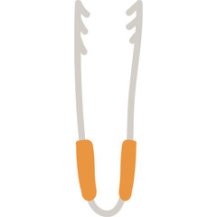 Simple Drawing of Barbecue Tongs with Orange Handles Isolated on White Background in a Flat Design Style for Kitchen or Outdoor Cooking Needs