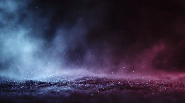 A dynamic abstract background with swirling particles and colorful smoke illuminated by soft lights