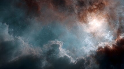 Vibrant cosmic nebula with swirling clouds stellar dust and colorful nebulae lights