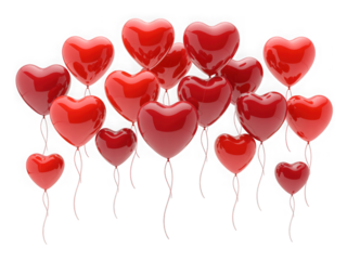  bunch of red hearts balloons for Valentine_s Day PNG object. isolated on a transparent background